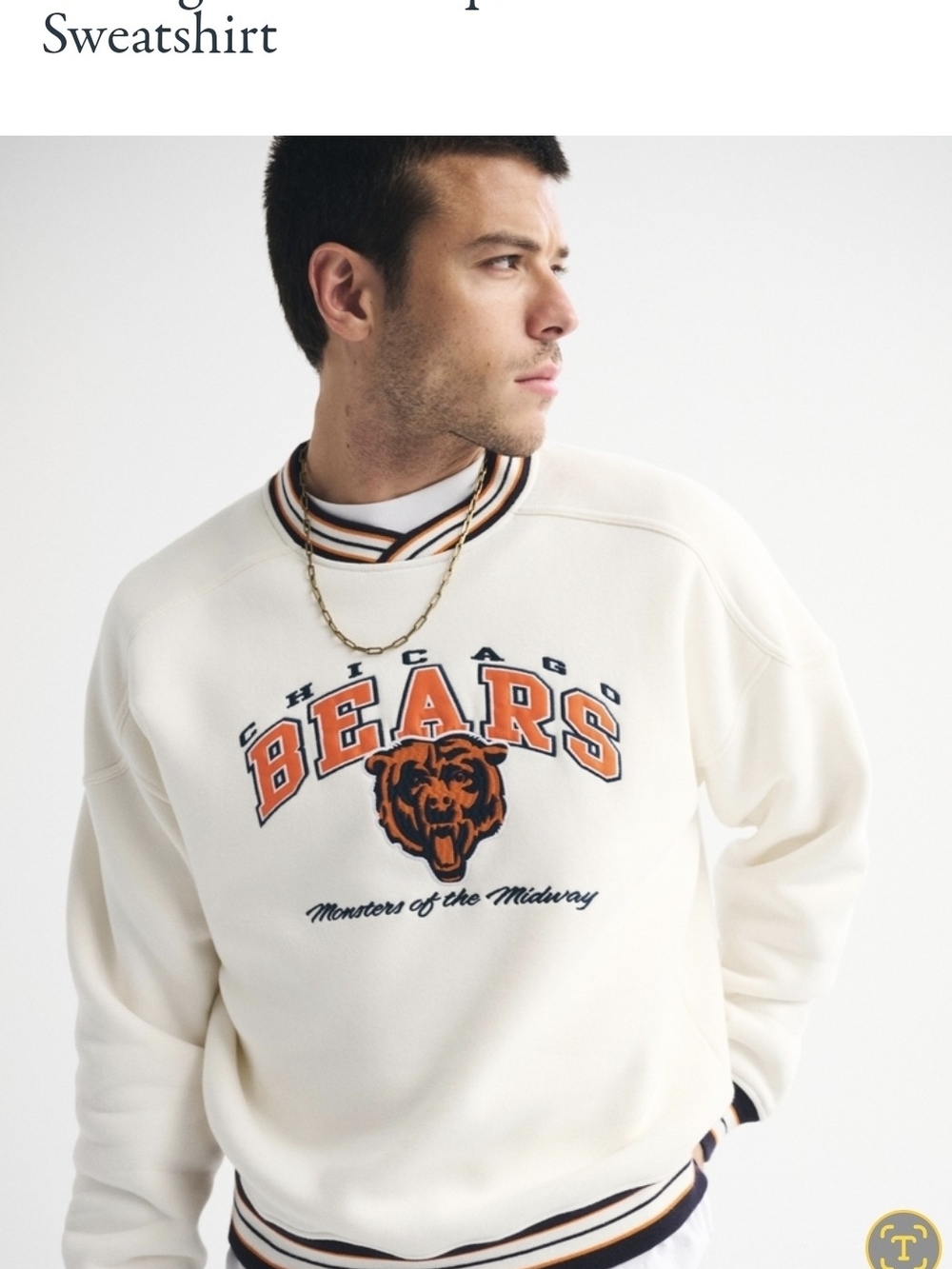 ISO!!  Abercrombie & Fitch Cream Chicago Bears Graphic Crewneck Sweatshirt